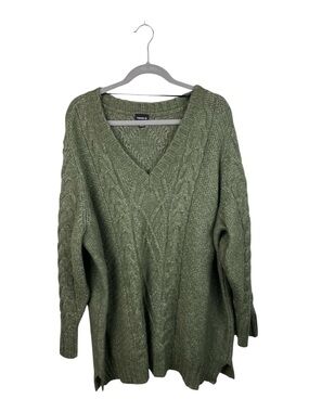 Torrid Cable Knit Tunic Sweater Green Size 3X Wool Blend Pullover Longer Length